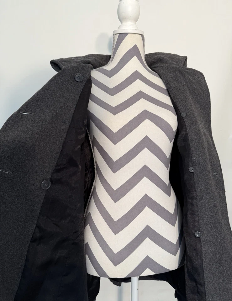 液压豌豆大衣灰色女式大号双排扣大衣 — 第 4/4 张图片