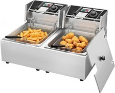 Commercial Deep Fryer, 12L Dual Tank Electric Fryer, Stainless Steel with Temper