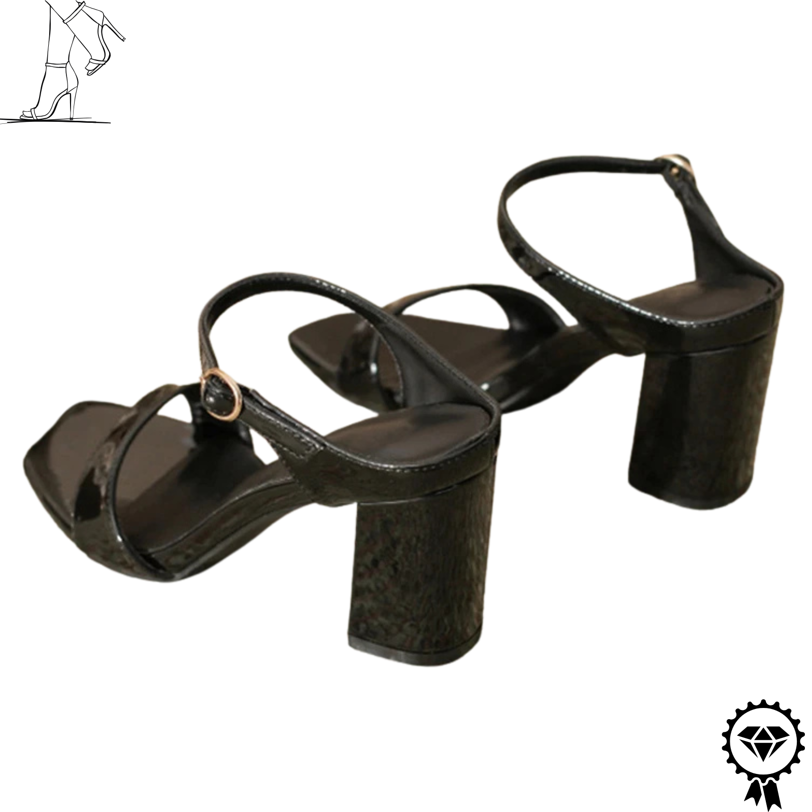 Black Elegant Womens Shoes Fashion Square Buckle Strap Sandals Gladiator Heels