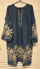 New Woman Pakistani/Indian Shalwar Kameez Navy with Golden Embroidery Large-XL