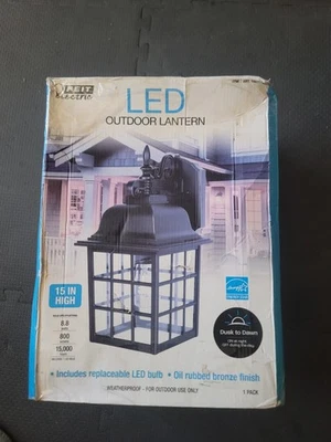 LOT OF 2 FEIT ELECTRIC LED OUTDOOR LANTERN,DUSK TO DAWN,NEW IN DISTRESS OPEN BOX - Image 1 of 4