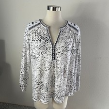 Lucky Brand Women Plus 1X Floral Metallic Embroidered Knit Top Boho Shirt