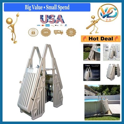 24 Inch Pool Ladder with Gate - Adjustable Above-Ground Safety Steps Taupe