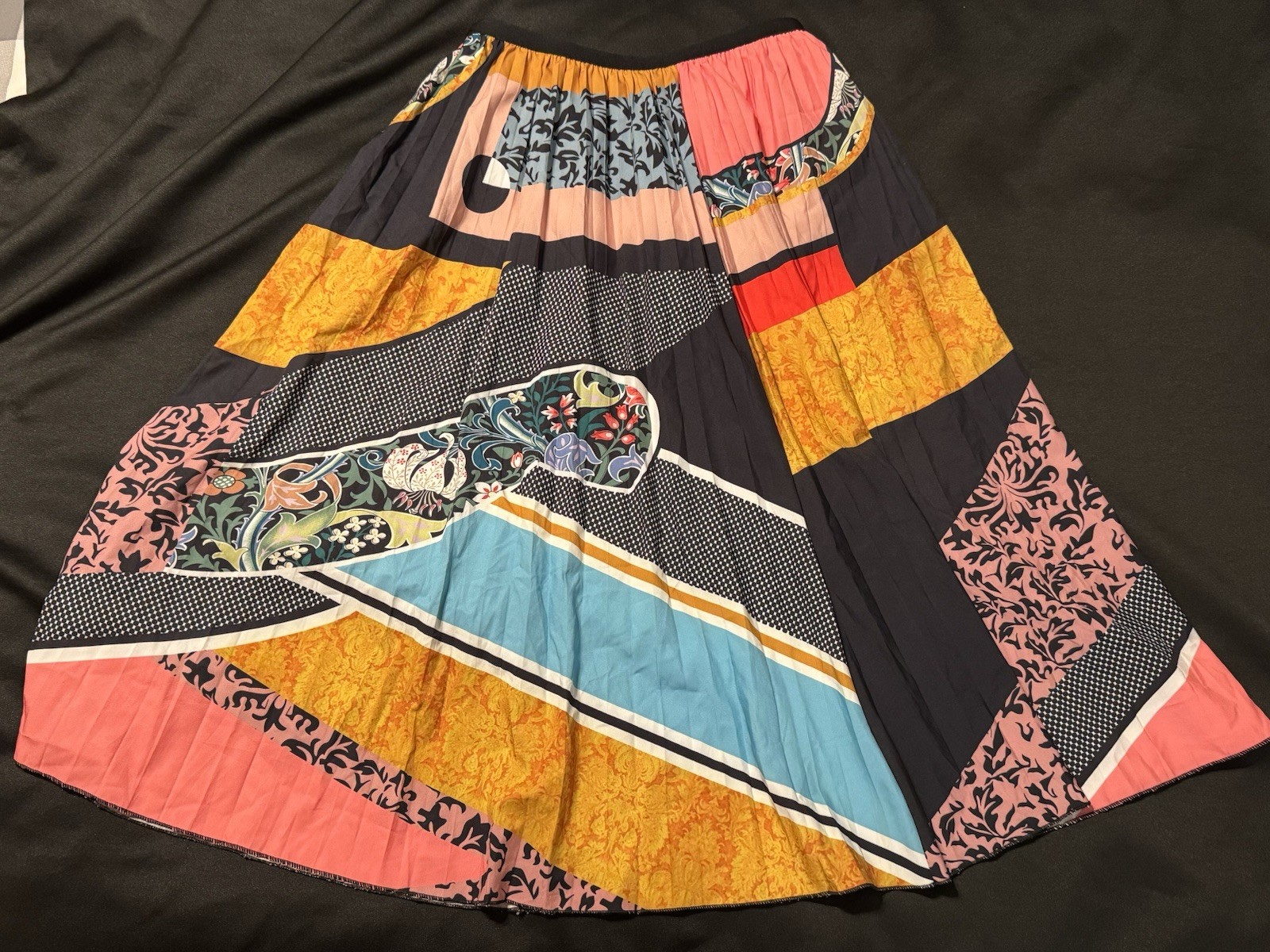 Boho Patchwork Midi Skirt Multicolor Pleated Line… - image 1