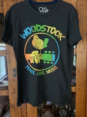 Chaser Women's Woodstock Peace Love Music Graphic Tee Shirt Medium Hippie