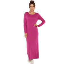 Plain Long Sleeve Maxi Dresses for Women UK Flared Stretchy Round Neck Dress