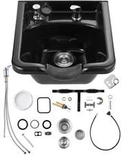 VEVOR Shampoo Bowl Black Square Plastic Shampoo Sink for Hair Wash Beauty Salon