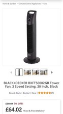 BLACK+DECKER Tower Fan, 3 Speed Settings, 30 Inch, BXFT50002GB  Black