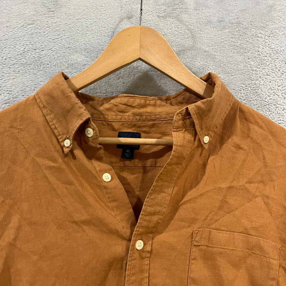 J Crew Shirt Mens XL Button Up Long Sleeve Orange Preppy Coastal Beach - Image 4 of 4