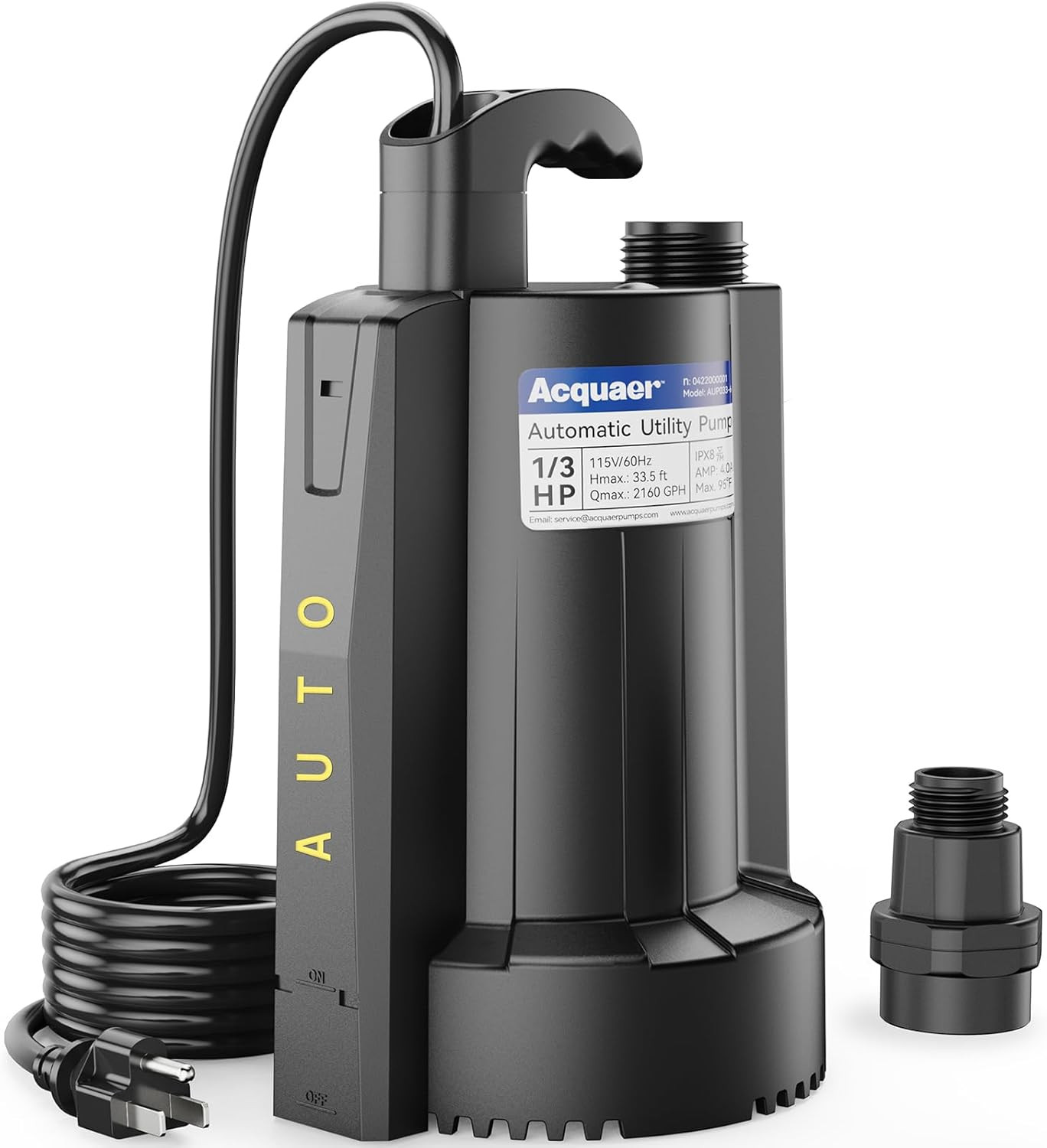 1/3 HP Automatic Submersible Water Pump, 115V Sump Pump with 3/4” Garden Hose Ch