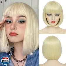 YBYMCAI Blonde Bob Wig For Women Short Blonde 613 Bob Wig With Bangs Straight