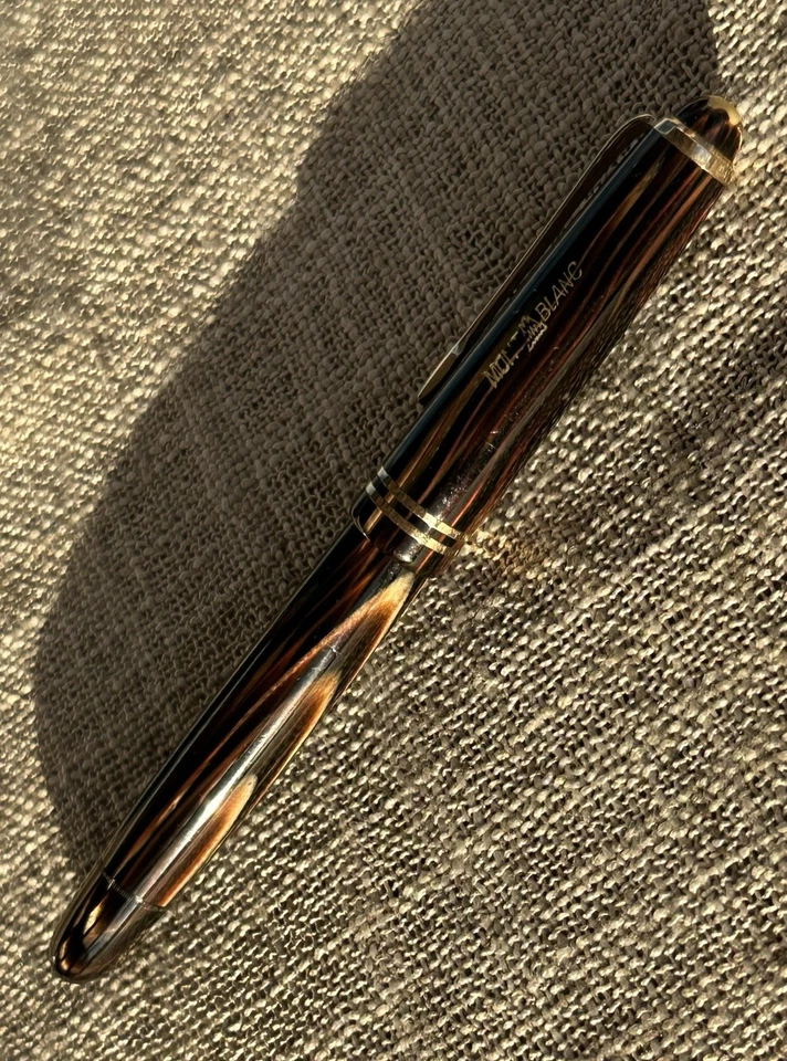 Pluma Estilográfica Montblanc 244 G 1950-1954, Ojo de Tigre, Oro 14k OBB Nuevo en Caja, Flexible Foto 3 de 4