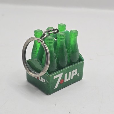 Vintage 7UP The Uncola Keychain Key Ring 6-Pack Bottles Soda 1 1/2'' - As Found
