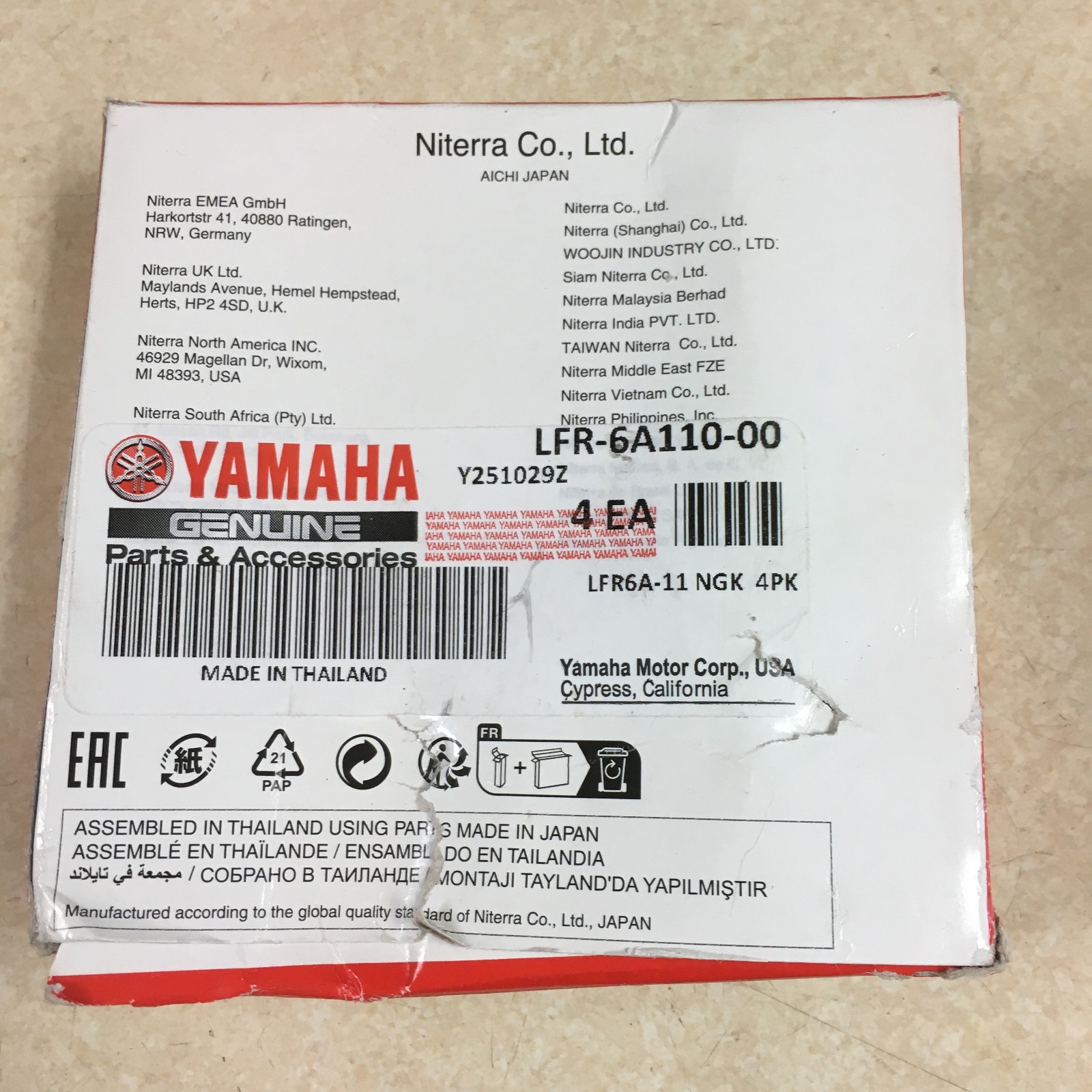 Box of 4 - Genuine Yamaha NGK Spark Plugs LFR-6A110-00