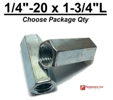 1/4"-20 x W7/16" xL 1-3/4" Coarse Grade A Hex Rod Coupling Nut Zinc Plated