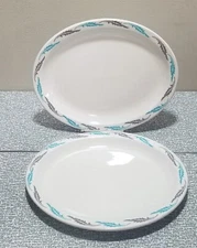 Vtg 2 HOMER LAUGHLIN OAK LEAF PLATTER Restaurant Ware Don & Co Gray & Turquoise
