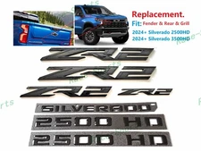 Gloss Black Fender Rear Grille Door ZR2 2500HD Emblems Chevy Silverado2024+ 2500