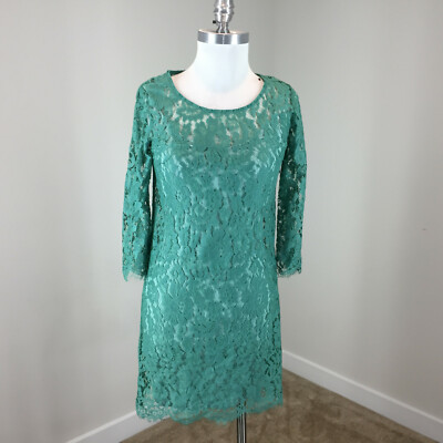 HD IN Paris Anthropologie XS Green Lace Shift dress 3/4 sleeve Career  Cocktail | eBay