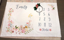 Baby Girl Month Milestone Blanket with number marker - large 40x60 in - EMILY