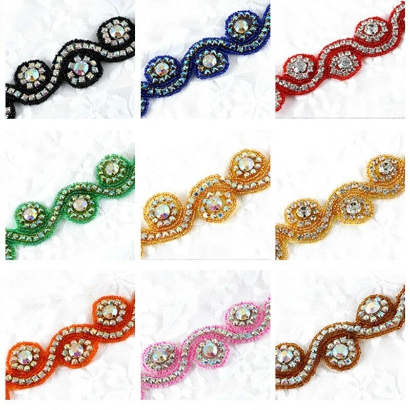 Apliques de cinta con cuentas de estrás de cristal AB de 90 cm hágalo usted mismo cinturón vestido de novia coser Foto 2 de 4