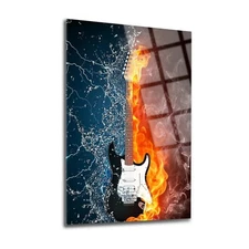 Guitar Glass Wall Art, Easy Installation, Fade Proof Livingroom Wall Decor,