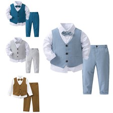 DE Jungen Anzug Gentleman Sets Langarm Fliege Hemd Weste Hose Hochzeitanzug