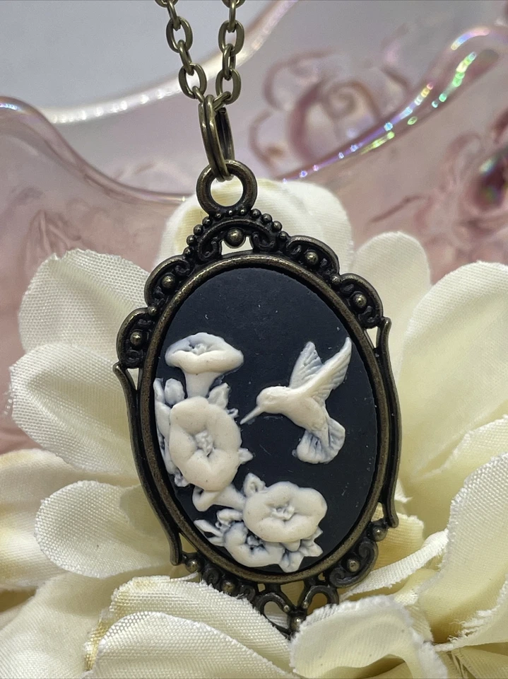 Black Bronze Hummingbird Necklace Pendant Cameo Easter Daughter Birthday wedding - Image 3 of 4