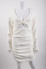 Zara Womens Dress Cut Out Mini Ruched White L Large Draped V-Neck 8680/318 NWT