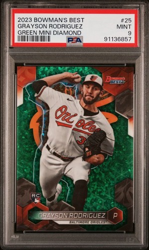 2023 Bowman’s Best Green Mini Diamond Grayson Rodriguez ROOKIE RC PSA 9 COME NUOVO