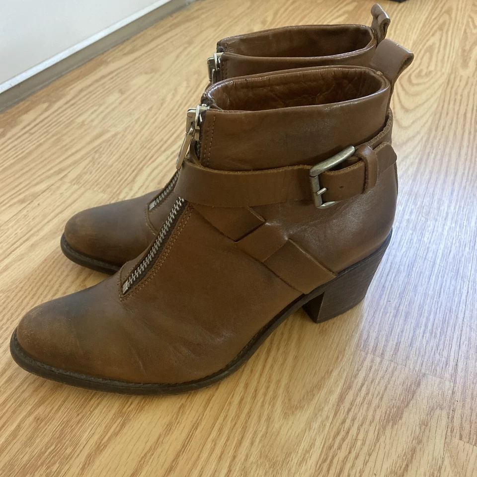 Diesel Mujer Botines 38 Envejecidos, Marrón, Cuero Cremallera 3” Tacón Foto 2 de 4