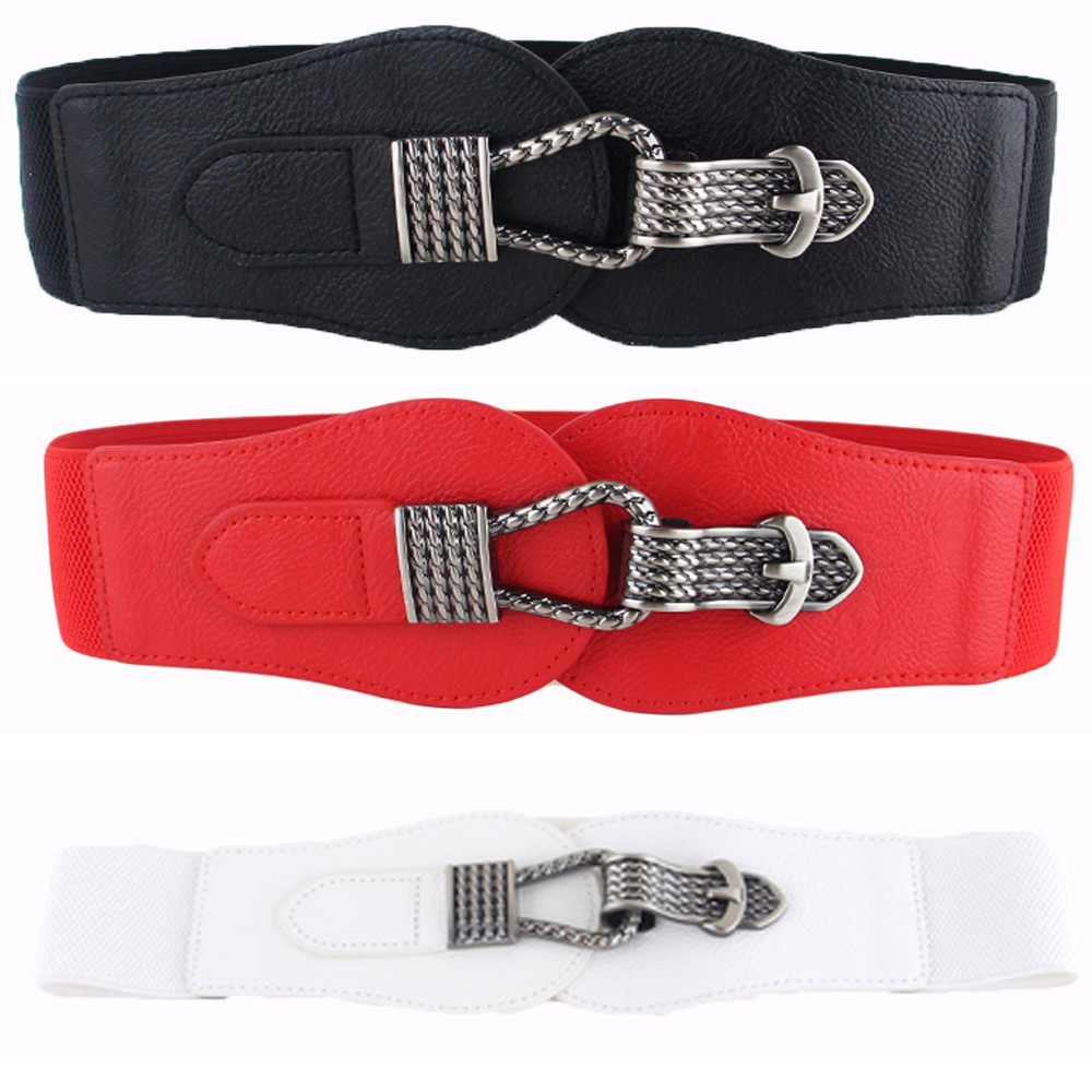 Women Ladies Fashion Metal Buckle Leather Belt Elastic  display picture 2