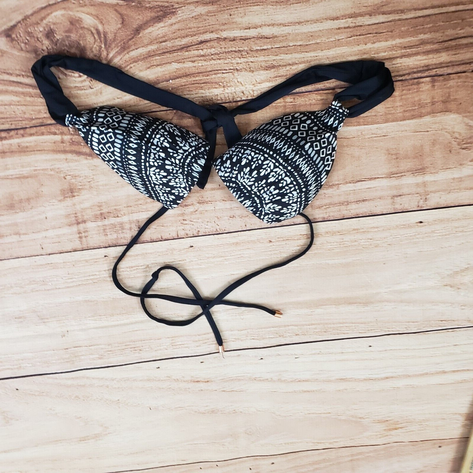 NEW Swim Systems Bikini Top Womens Small Black Triangle Swimsuit Halter Ladies