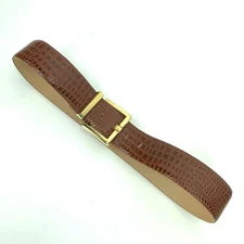 Morgan Taylor Wide Width Belt Brown Crocodile Embossed Leather Size L 39.5”
