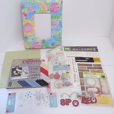 SCRAPBOOKING Supplies: Lot of misc. Paper/Embellishments/Stickers, Frame on Box