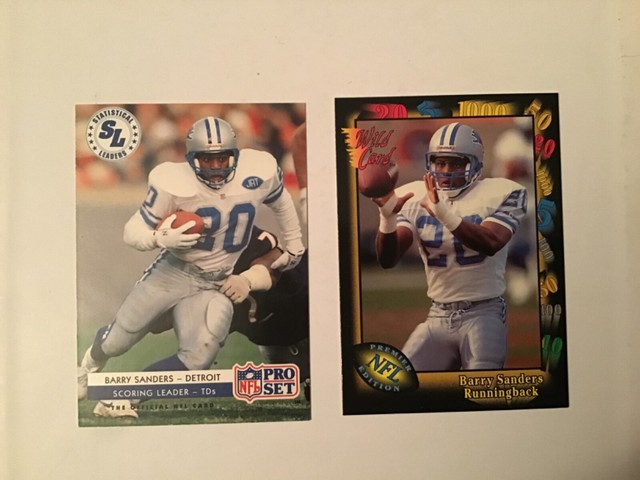  2 Lot Barry Sanders 1991 Wild Card 89 1992 Pro Set Stat Leader 13 