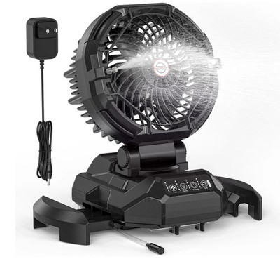 Portable Misting Bucket Fan Outdoor Patio 30000mAh Rechargeable Battery Powered