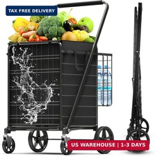 5.0 Cu Ft Folding Shopping Cart - 480 LB Capacity Grocery Cart with 360 Braked