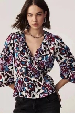 BA&SH Bash Gato Wrap Ruffle Floral Blouse Size Medium NEW NWOT, Retail $280