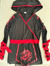 Amscan Ninja Costume XL Black Red Dragon Print Hooded Halloween Polyester
