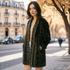 Vintage Lorovi 70s Leopard Print Faux Fur Lined Brown/Black Collared Overcoat S