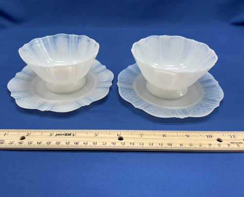 Set of 2 VTG  MacBeth-Evans American Sweetheart Monax Glass Sherbets & Plates