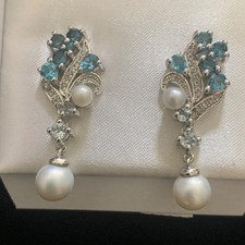 Blue Topaz Pearl Drop Silver Earrings Made In...