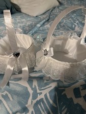 2pcs Elegant Satin Wedding Flower Girl Basket-Lace Handle Bowknot Flower White