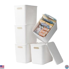 Set of 5 Large White Plastic Storage Bins with Lids - Versatile Home Organizer