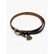 Vintage Etienne Aigner Oxblood Leather Skinny Belt Logo Charm Size 30
