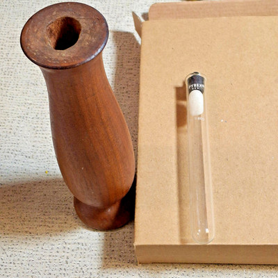 Corning Pyrex 9800 Test Tube 20x150 mm Beaded Rim With Cap & Walnut Tube Holder