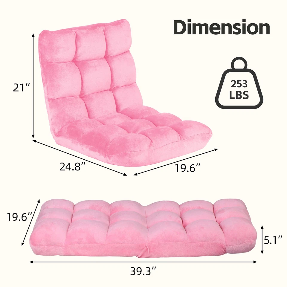 Floor Chair Adjustable Lazy Floor Sofa Chair Folding Gaming Lounger Padding Pink - Image 2 of 4