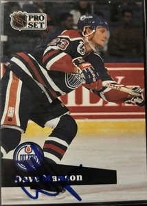 Dave Manson Edmonton Oilers autographed hockey card (1991-92 Pro Set #389)