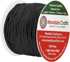Versatile 1mm Black Waxed Cotton Cord - 109 Yards for Bracelets Necklaces