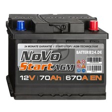 NoVo 12V 70Ah Autobatterie 670A EN AGM Start-Stop Starterbatterie Wartungsfrei